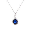 wholesale S925 silver Korean Dongdaemun blue diamond necklace pendant, round zirconia drop-0-4