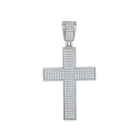 wholesale S925 silver hip-hop cross pendant necklace with full pave Moissanite, a trendy-Four-row diamond cross pendant silver (without chain)
