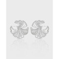 wholesale S925 Sterling Silver 475 Korean Version Minimalist Hollow Design Light Luxury Diamond-Inlaid Ginkgo Leaf Earrings for Women-0-0