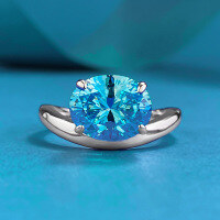 wholesale Live stream new S925 silver ring with 8*10mm oval aquamarine high-carbon diamond cut in European and American style-R1105 Ocean Blue Ring>Size 6