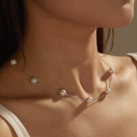 wholesale S925 Sterling Silver High-End White Shell Pearl Series Design Fashion Elegant Women's Choker Necklace-Golden Shell Beads DY190827-SG-WH 925 Silver