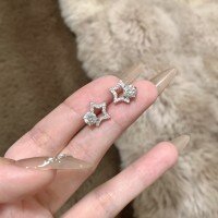 wholesale S925 Sterling Silver Light Luxury Cute Full Diamond Star Necklace and Earrings Set Sparkling Collarbone Chain Daily Jewelry for Women-Earrings 925 silver
