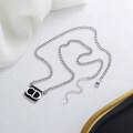 wholesale S925 Sterling Silver Minimalist French Style Black Enamel Letter CD Necklace, Trendy Design Ins Choker-0-2