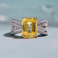 wholesale 925 Silver Plated with Simulated Diamond Luxurious Rectangular Emerald Cut Ring Band 7*9mm-Yellow No. 6