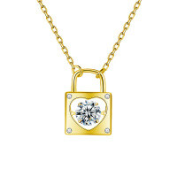 Sterling Silver Moissanite Jumping Heart Pendant Necklace Wholesale-Dynamic Necklace (Gold)  50-point Moissanite
