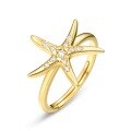 wholesale 10K Gold Plated 925 Silver Summer New Starfish White Zircon Ring Women Japanese Marine Resort Style Star Ring-0-5
