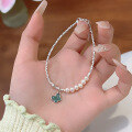 wholesale S925 Sterling Silver Breeze Crushed Silver Freshwater Pearl Bracelet for Women, Aquamarine Jadeite Butterfly Luxury Exquisite Hand String-0-2