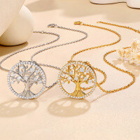 wholesale 18K gold plated 925 sterling silver cross-border best-selling Tree of Life moissanite fashion statement necklace for wholesale-Gold