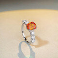wholesale S925 Sterling Silver 3-Carat Oval-Cut Fancy Vivid Orange-Yellow Diamond Ring for Women, Cross-Border Live Stream Same Style-0-1