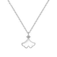 wholesale S925 Sterling Silver Maker's Three Lives Lucky Mother-of-Pearl Ginkgo Leaf Necklace for Women, High-End Design, Niche Collarbone Jewelry-Little Apricot Necklace--Platinum&gt;925 Silver