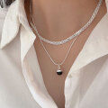 wholesale S925 sterling silver black agate round bead snake bone necklace for women, Japanese and Korean new luxury high-end collarbone chain-0-0