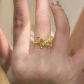 wholesale Metal: S925 Sterling Silver Gold Plated Vintage Dreamy Bow Textured Ring for Women, Versatile and Elegant-0-3