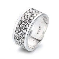 wholesale S925 Sterling Silver Wide Braided/Star Wide Surface Retro Antique Thai Silver Ring Hip Hop Punk-606FJ/approx. 5.3g Adjustable opening