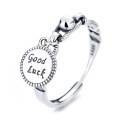 wholesale S925 Sterling Silver Retro Distressed Buckle Hemp Rope Hollow-Out Element Goodluck Small Pendant Open Ring-0-4