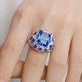 wholesale Metal Material 925 Sterling Silver, ZHUOZHF Jewelry New 10*12mm Fat Square Ring with Blue Sapphire, Extravagantly Set European and American Fashion Ring-0-1