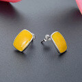 wholesale S925 sterling silver minimalist fashion trendy yellow drip-painted rectangular stud earrings for women-0-2