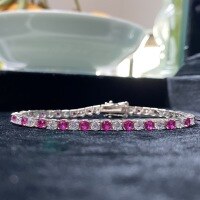 wholesale S925 Sterling Silver Cross-Border Colored Zircon Chain Unisex Wearable Tennis Chain Rainbow Prong-Set Diamond Chain Wholesale-High Carbon Diamond-Red and White-SL024 15CM