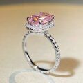 wholesale S925 Sterling Silver Pink Diamond Oval-Shaped Ring, HW Style Same-Size Pigeon Egg Diamond Ring for European and American Fashion Banquet Wholesale-0-2