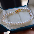 wholesale Metal material first, classic natural freshwater pearl bracelet 5A near-round Australian white pearl jewelry live supply-0-0