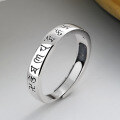 wholesale S925 Sterling Silver Retro Vintage Matte Polished Craft Six Words Mantra Ring Literary Ethnic Style Index Finger Ring-0-1