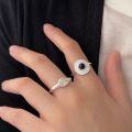 wholesale S925 Sterling Silver Black Agate Fedora Ring for Women, Small and Unique, Fashionable and Versatile, Adjustable Opening, Trendy-0-3