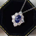 wholesale 925 Sterling Silver Zoffran Jewelry Women's New Product Blue Sapphire Floral 6*9 Geometric Pendant Necklace 40+3cm-0-0