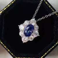 wholesale 925 Sterling Silver Zoffran Jewelry Women's New Product Blue Sapphire Floral 6*9 Geometric Pendant Necklace 40+3cm-N070 Blue Diamond 925 Silver