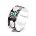 wholesale S925 Silver French Resin Tulip Flower Sweet and Elegant Creative Design Adjustable Ring-0-4