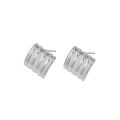 wholesale S925 Sterling Silver Geometric Square Stripe Textured Minimalist Versatile Korean Version Ins Niche Design Stud Earrings for Women-0-5