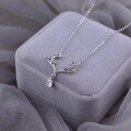 wholesale S925 Sterling Silver Maker Light Luxury Reindeer "With You All the Way" Diamond-Inlaid Teardrop Necklace for Women, Fashionable and Elegant Small Niche Collarbone Chain-0-0
