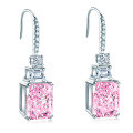 Sterling Silver Ear Hooks with Zircon and Pink Diamond, Clearance Sale with Free Shipping-0-3