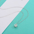 wholesale 925 Sterling Silver Ins Style Geometric Square Diamond Pendant Collarbone Chain, Minimalist and Hollow-Out Three-Dimensional Design Necklace Trendy for Women-0-2
