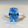wholesale S925 Sterling Silver New Light Luxury Micro-Inlaid Aquamarine Diamond Ring Simple And High-End Sense Banquet Style Ring For Women Wholesale-0-3