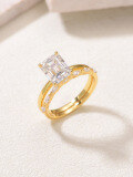 wholesale S925 Silver Emerald Cut Double Ring Stackable Ring for Women, Minimalist and Modern Luxury Engagement Anniversary Gift, Bestseller on Independent Websites-0-6