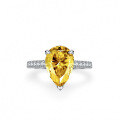 S925 Sterling Silver Moissanite Women's Ring, Extravagant Champagne Yellow Pear Cut 4 Carat-0-4