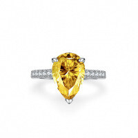 S925 Sterling Silver Moissanite Women's Ring, Extravagant Champagne Yellow Pear Cut 4 Carat.-Set with D-color moissanite (4 carats)  US No. 7
