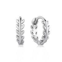 wholesale S925 Sterling Silver Leaf Minimalist Hoop Earrings, Fashionable Exquisite and Versatile Piece-Platinum 925 silver