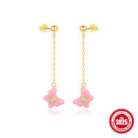 wholesale S925 Sterling Silver with Tassel, Drip Glaze, Butterfly, and Inlaid Diamond Luxury Advanced Korean Style Small Design Earrings for Women-Gold 925 silver