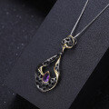 wholesale 925 Silver Italian Craft Designer Gemstone Pendant, Vintage High-End Natural Amethyst Necklace Pendant-0-1