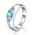 wholesale Plated in 18k Gold, Sterling Silver, 1 Carat Blue-Green Moissanite Ring, 5*7mm Elliptical Cut, Unisex, TikTok Viral-0-0