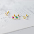 wholesale S925 silver colorful five-pointed star ear studs, ear cartilage piercings with diamond inlay, star light beads, and threaded earrings M01161-0-0