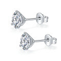 wholesale S925 Silver Gold-Plated Three-Prong Round 65mm Moissanite Stud Earrings, Minimalist Korean Style, Versatile for Women-0-4