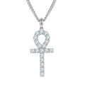 wholesale S925 Sterling Silver European and American Key Cross Pendant Set with 4mm Moissanite Hip-Hop Full Diamond Collarbone Necklace-0-0