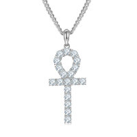 wholesale S925 Sterling Silver European and American Key Cross Pendant Set with 4mm Moissanite Hip-Hop Full Diamond Collarbone Necklace-Silver Cross Moissanite Pendant (Chain Not Included)