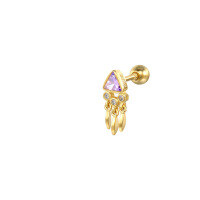 wholesale S925 Sterling Silver Mini Triangle Tassel Zircon Spiral Cartilage Stud Earrings, Creative And Versatile-Single gold-purple diamond