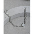wholesale S925 sterling silver 0030 Korean version ins niche design minimalist OT buckle lock head double-layer chain textured bracelet for women-0-1