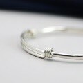 wholesale 925 Sterling Silver Handmade Matte and Polished Square and Round Bangle, Simple Silver Bohemian Style Student Couple Bracelet, Adjustable Push-Pull Design Unisex Couple's Bracelet-0-3