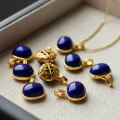 wholesale 18k gold plated 925 sterling silver with natural royal lapis lazuli, no white spots, small niche pendant bag charm-0-2