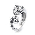 wholesale S925 Sterling Silver Minimalist Zodiac Trend Vintage Antique Tiger Year Birth Year Fierce Tiger Adjustable Ring-0-4