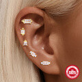 wholesale S925 silver metal with diamond, opal, and pearl flat head threadless ear cartilage stud, cross-border hot sale-0-3